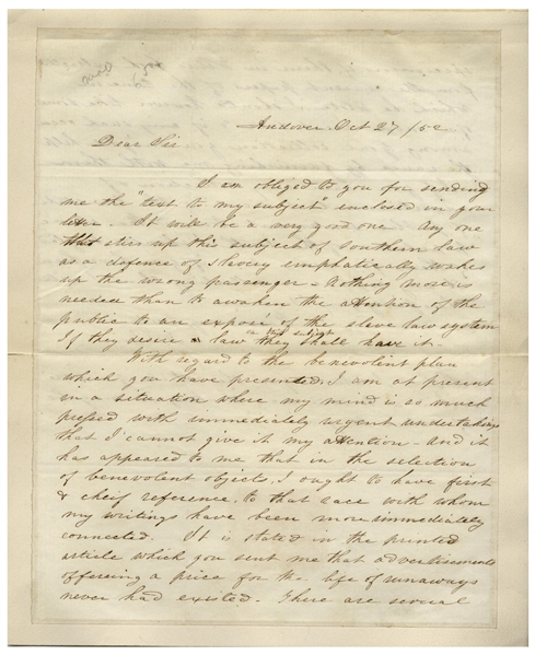 Superb Harriet Beecher Stowe Autograph Letter Signed Regarding Slavery -- ''...Nothing more is needed than to awaken the attention of the public to an expose of the slave law system...''